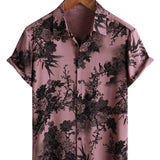 Pink Short-Sleeve Hawaiian Floral Cotton Shirt for Men