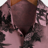 Pink Button-Up Short Sleeve Hawaiian Summer Shirt with Flowers