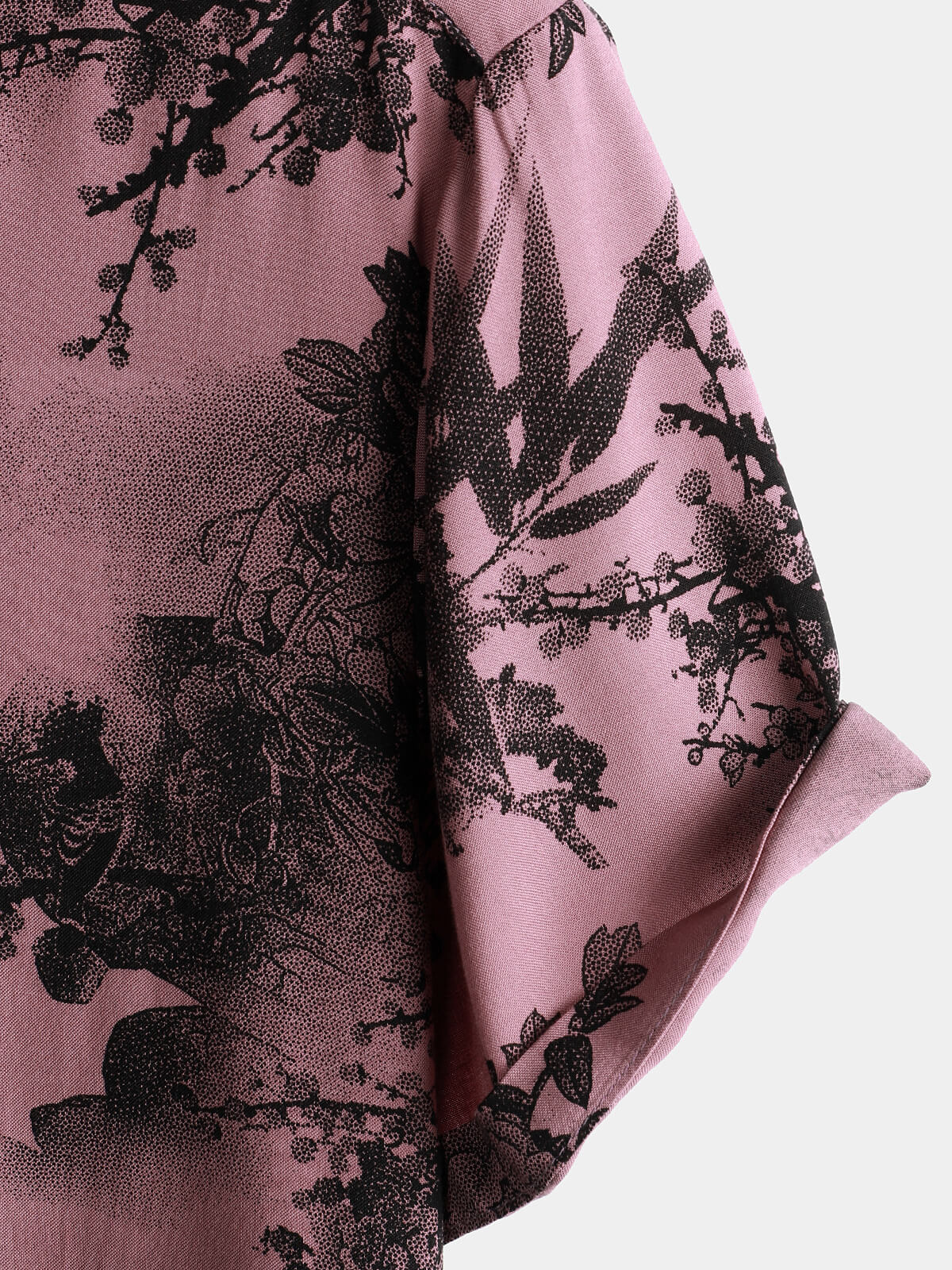 Pink Button-Up Short Sleeve Hawaiian Summer Shirt with Flowers