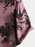 Pink Button-Up Short Sleeve Hawaiian Summer Shirt with Flowers