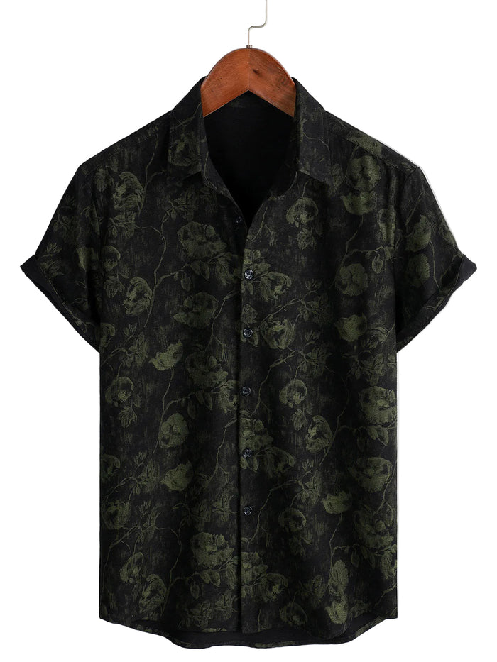Retro Floral Hawaiian Shirt with Short Sleeves for Men