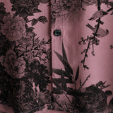 Pink Button-Up Short Sleeve Hawaiian Summer Shirt with Flowers