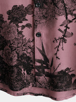 Pink Button-Up Short Sleeve Hawaiian Summer Shirt with Flowers