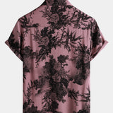 Pink Button-Up Short Sleeve Hawaiian Summer Shirt with Flowers