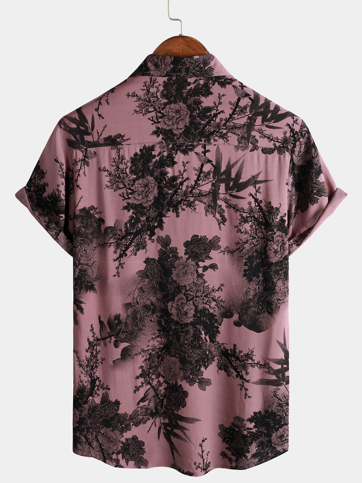 Pink Button-Up Short Sleeve Hawaiian Summer Shirt with Flowers