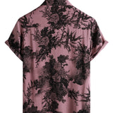 Pink Short-Sleeve Hawaiian Floral Cotton Shirt for Men