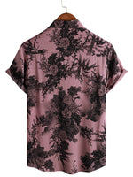 Pink Short-Sleeve Hawaiian Floral Cotton Shirt for Men