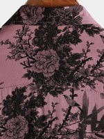 Pink Button-Up Short Sleeve Hawaiian Summer Shirt with Flowers