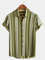 Vintage 70s Retro Short Sleeve Shirt with Aztec Print