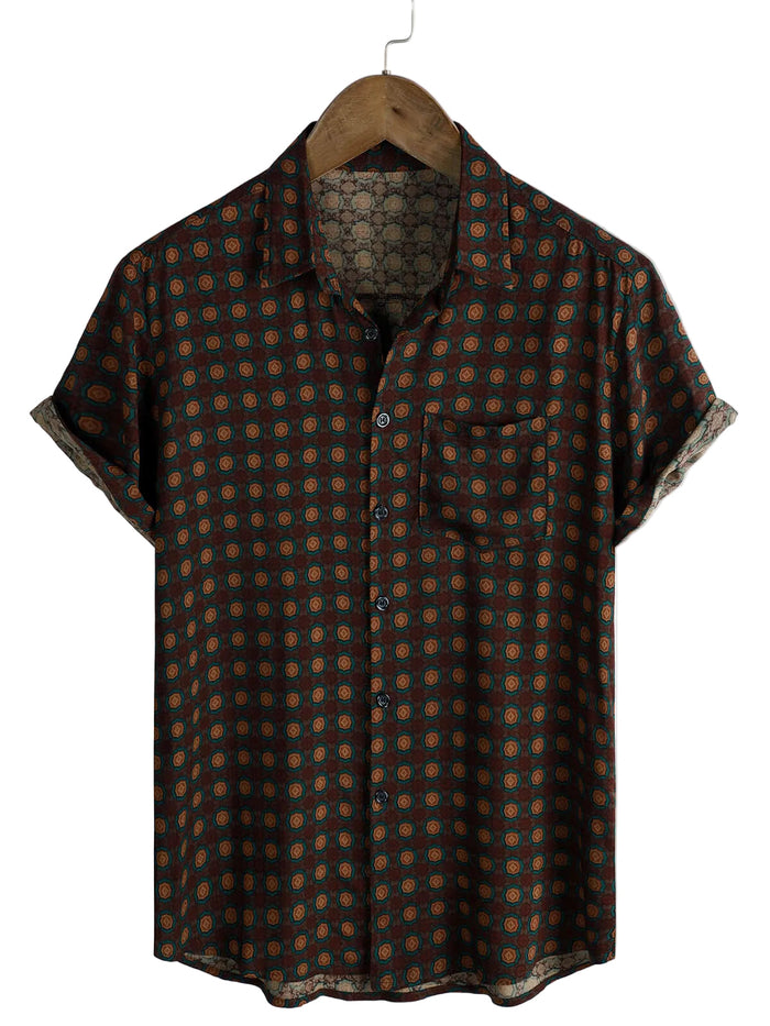 Cotton Summer Casual Vintage Short Sleeve Shirt for Men