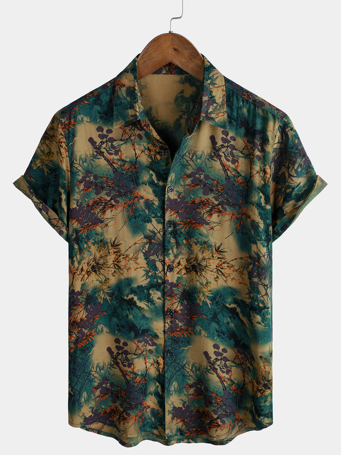 Short-Sleeve Summer Shirt, Retro Floral Pattern