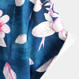 Summer Floral Print Button-Up Shirt, Casual Collar, Navy, Short-Sleeve