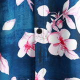 Summer Floral Print Button-Up Shirt, Casual Collar, Navy, Short-Sleeve