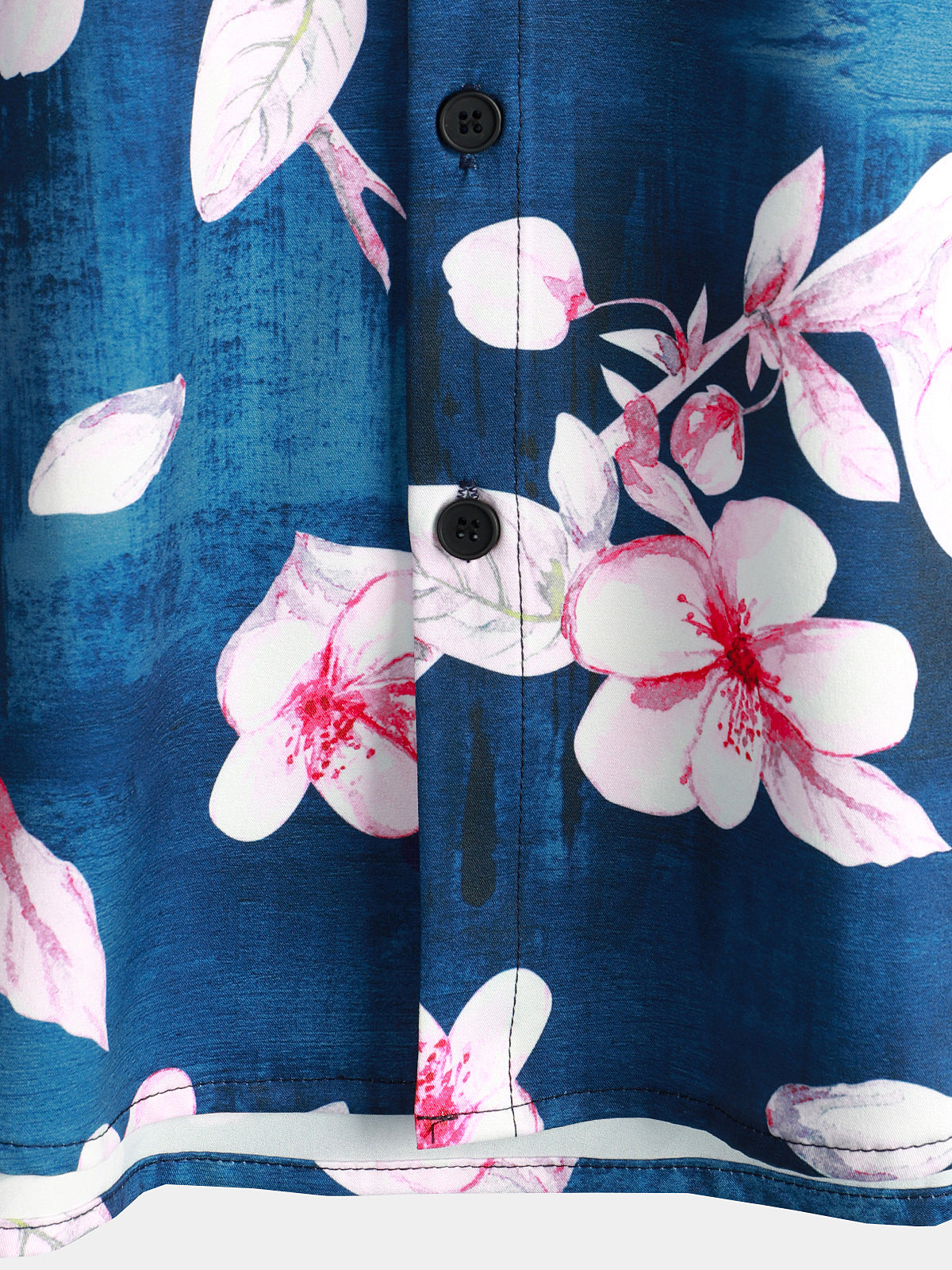 Summer Floral Print Button-Up Shirt, Casual Collar, Navy, Short-Sleeve
