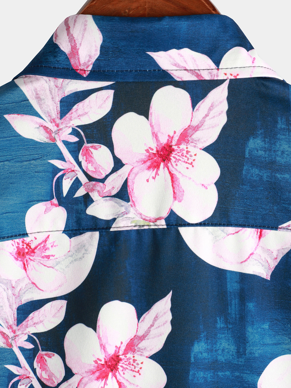 Summer Floral Print Button-Up Shirt, Casual Collar, Navy, Short-Sleeve