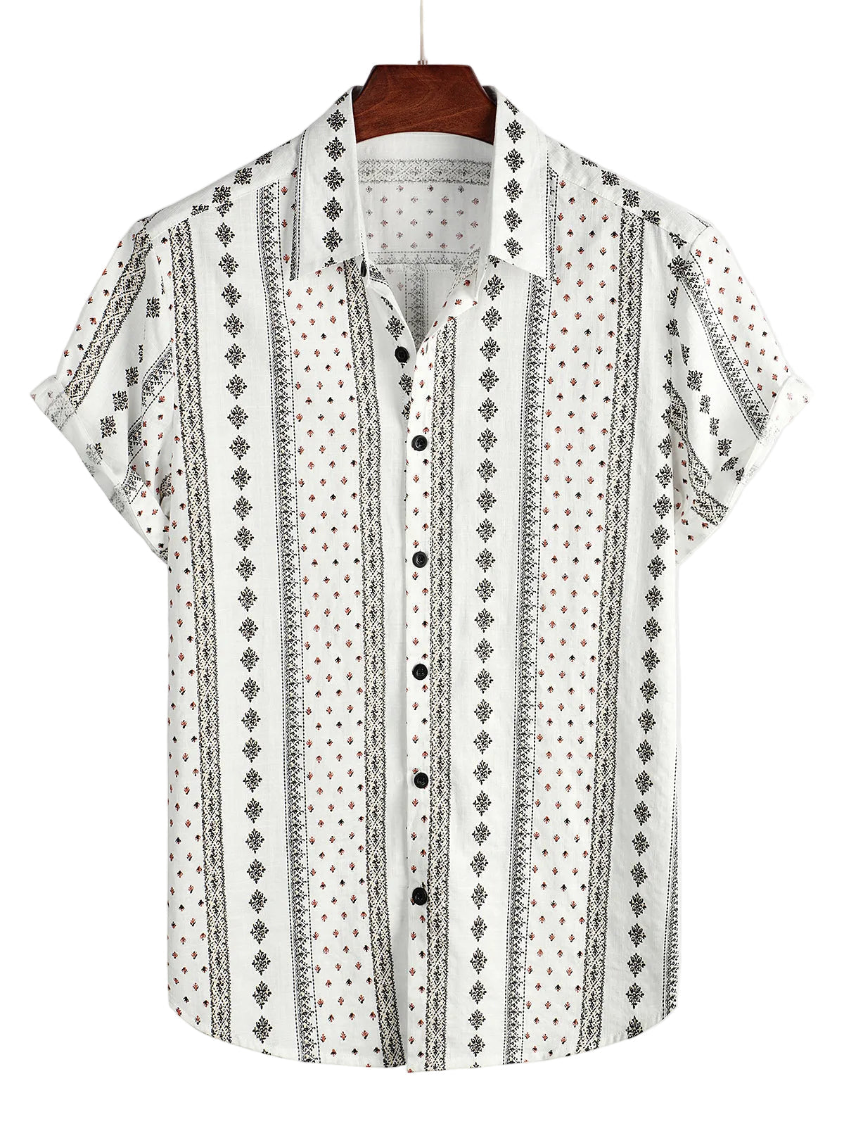 Men's Hawaiian-Style Cotton Short-Sleeve Shirt White