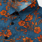 Bohemian Blue Floral Print Short Sleeve Shirt