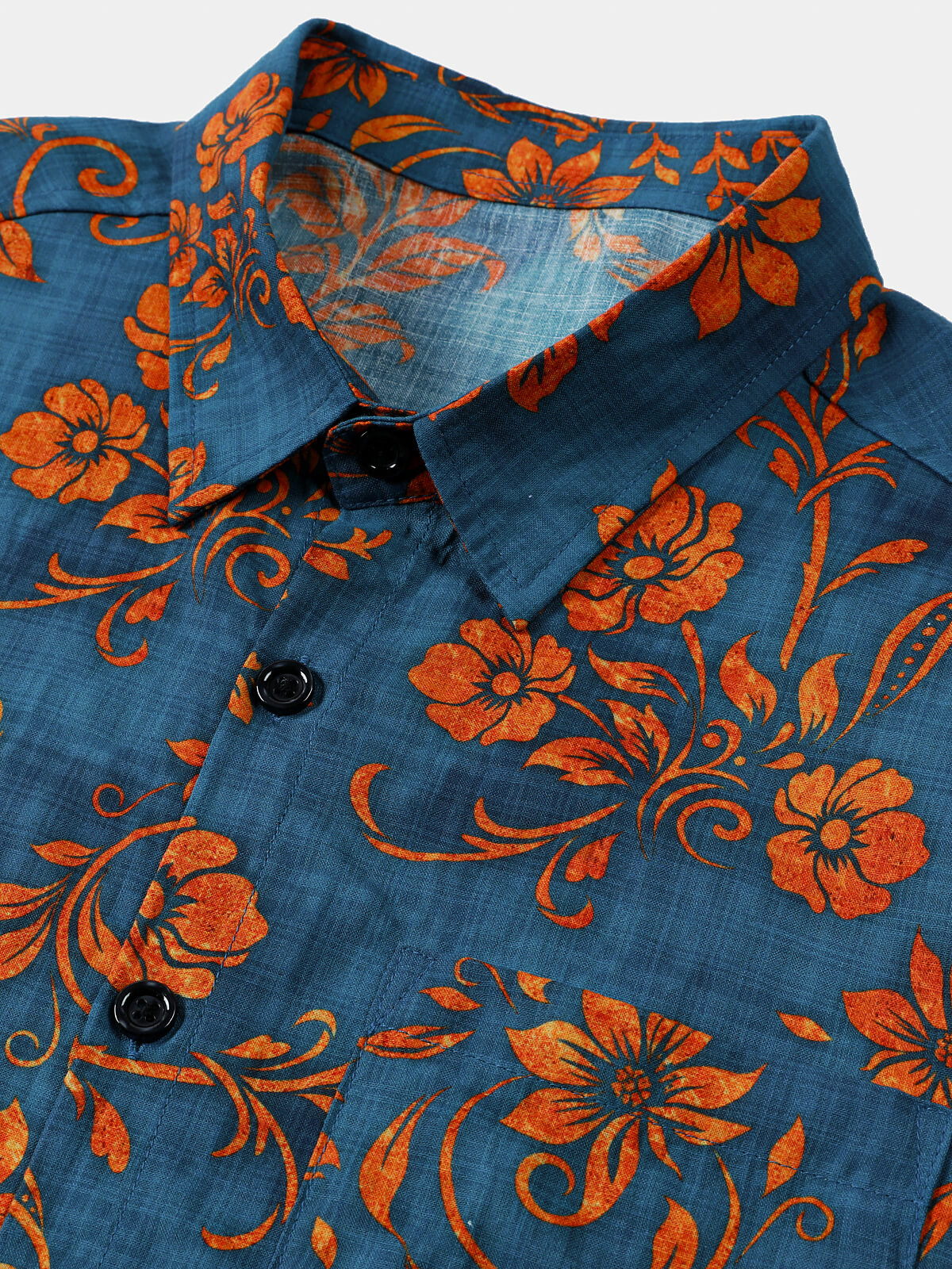 Bohemian Blue Floral Print Short Sleeve Shirt