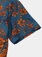 Bohemian Blue Floral Print Short Sleeve Shirt