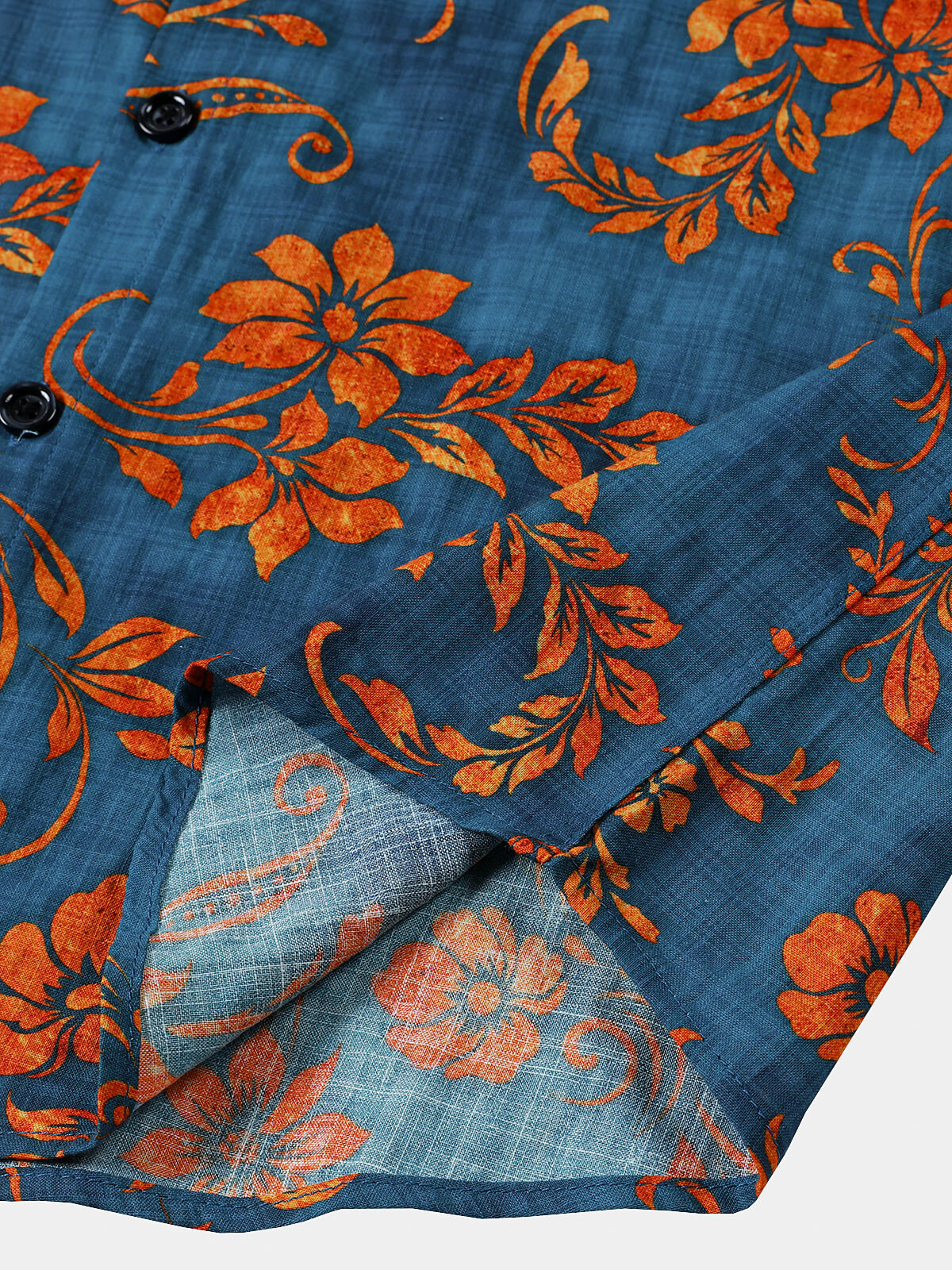Bohemian Blue Floral Print Short Sleeve Shirt