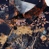 Short-Sleeve Vintage Floral Motif Summer Vacation Shirt