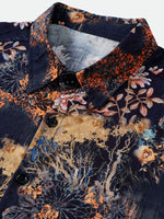 Short-Sleeve Vintage Floral Motif Summer Vacation Shirt