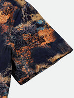 Short-Sleeve Vintage Floral Motif Summer Vacation Shirt
