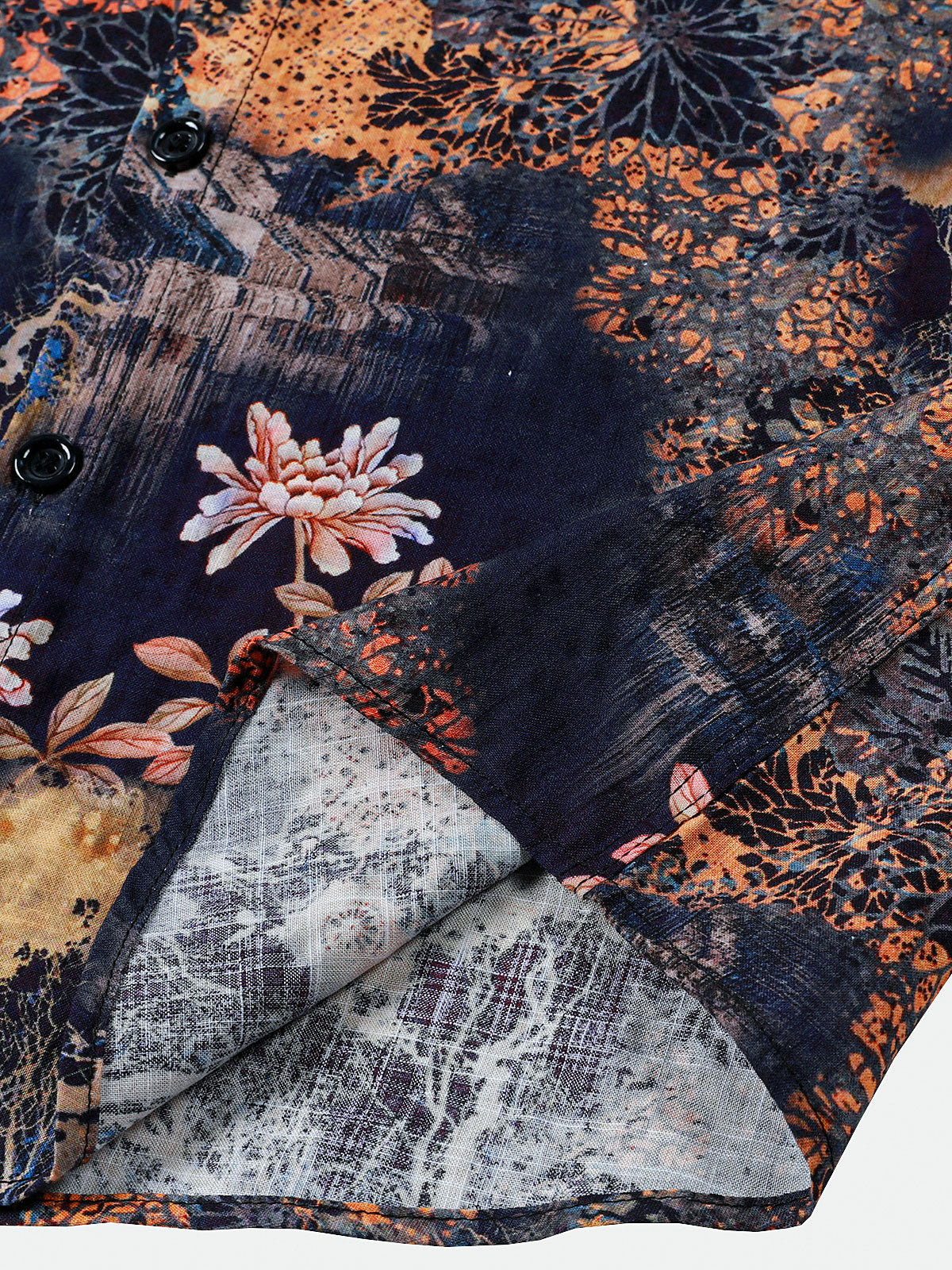 Short-Sleeve Vintage Floral Motif Summer Vacation Shirt