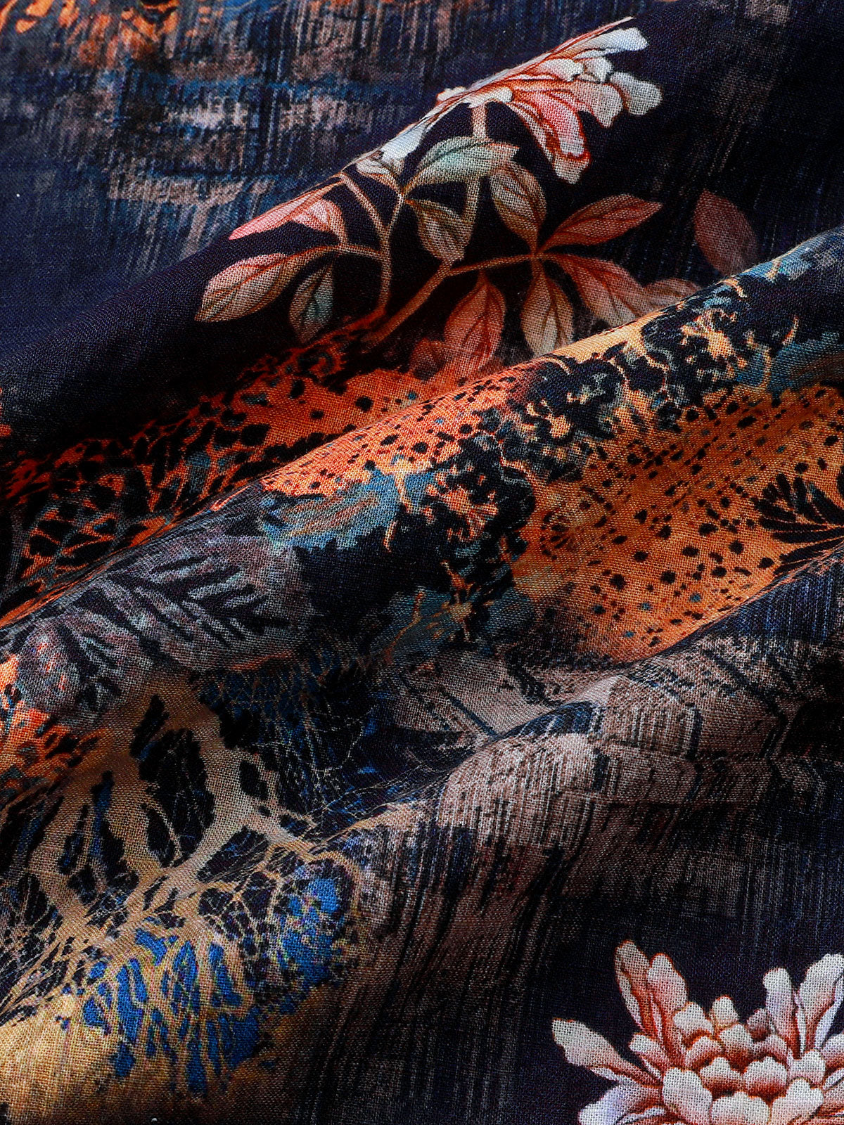 Short-Sleeve Vintage Floral Motif Summer Vacation Shirt
