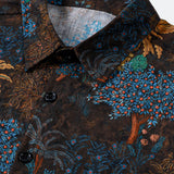 Bohemian Resort Brown Tropical Tree Print Short Sleeve Shirt