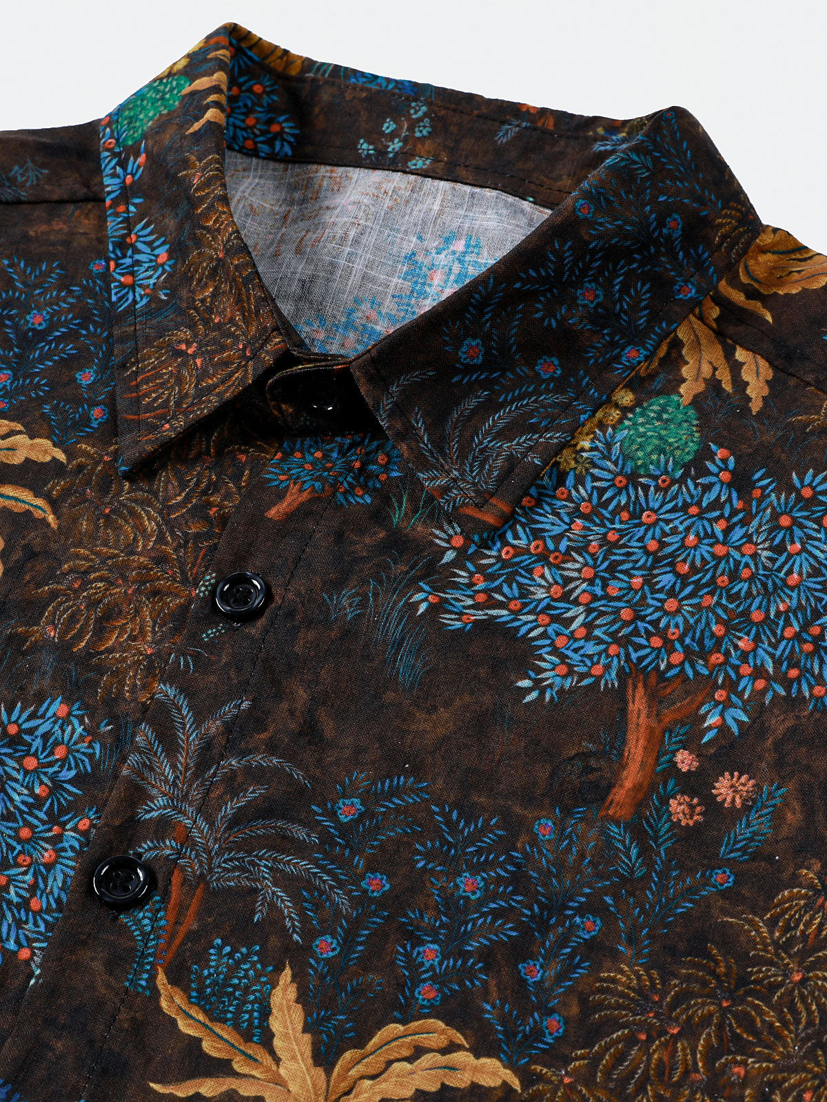 Bohemian Resort Brown Tropical Tree Print Short Sleeve Shirt