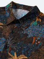 Bohemian Resort Brown Tropical Tree Print Short Sleeve Shirt