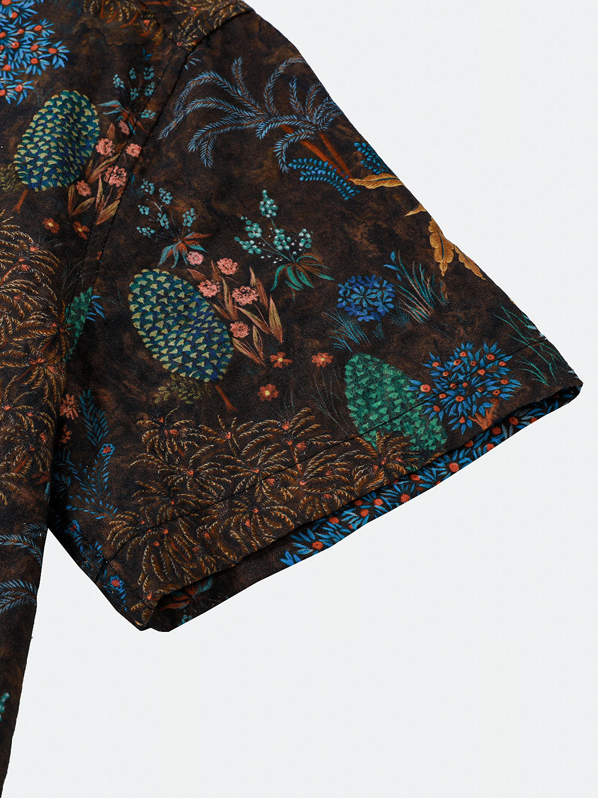 Bohemian Resort Brown Tropical Tree Print Short Sleeve Shirt