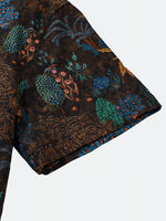 Bohemian Resort Brown Tropical Tree Print Short Sleeve Shirt