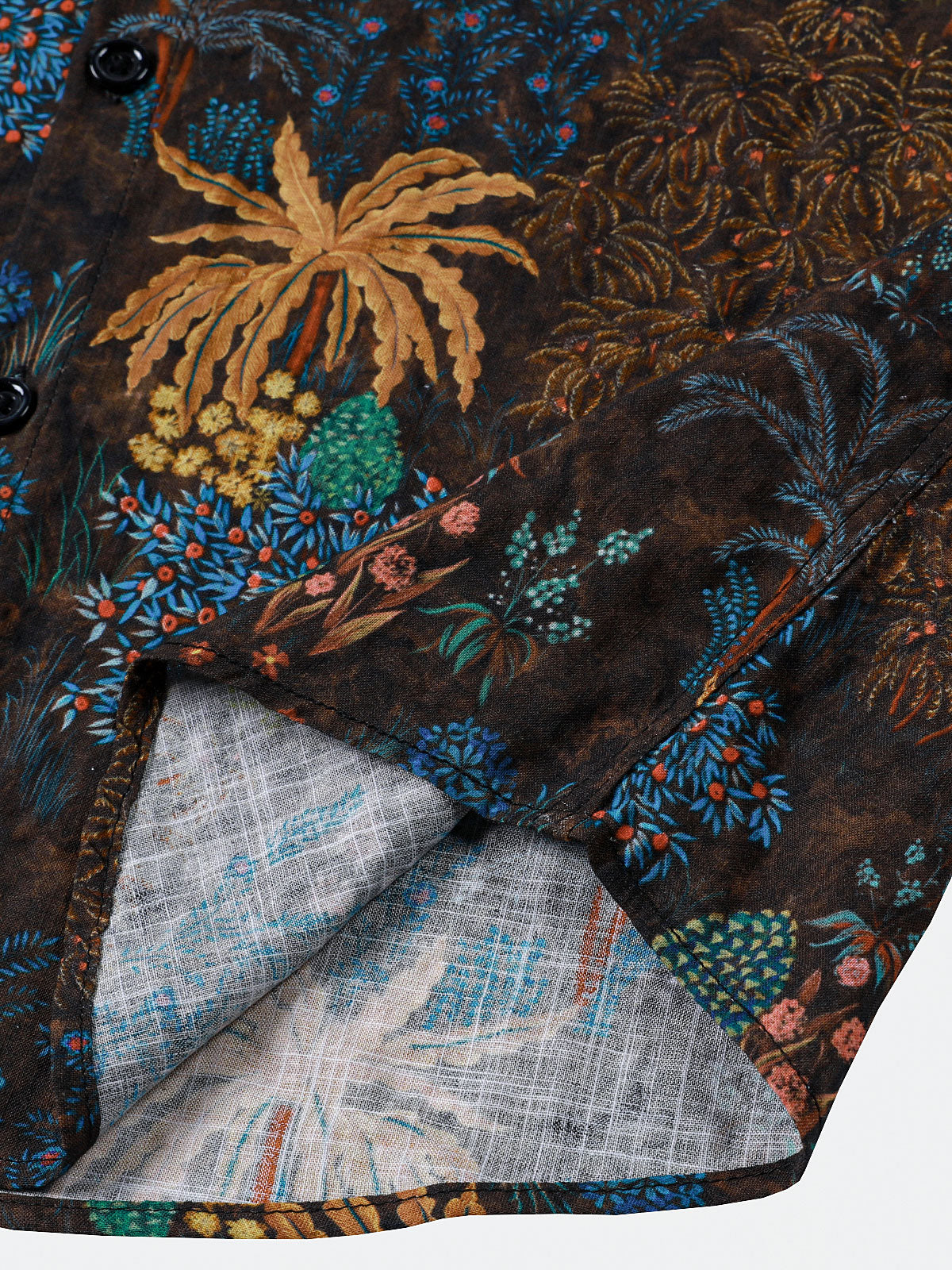 Bohemian Resort Brown Tropical Tree Print Short Sleeve Shirt