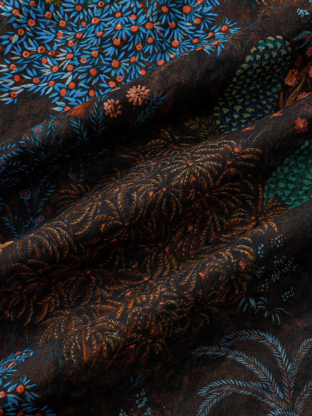 Bohemian Resort Brown Tropical Tree Print Short Sleeve Shirt