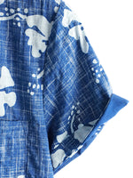 Men's Hawaiian-Style Cotton Short-Sleeve Shirt with Blue Floral Print and Buttons