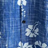 Men's Hawaiian-Style Cotton Short-Sleeve Shirt with Blue Floral Print and Buttons