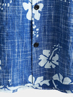 Men's Hawaiian-Style Cotton Short-Sleeve Shirt with Blue Floral Print and Buttons
