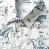 Short-Sleeve Horse Print, Cowboy, Button-Up, Vacation Shirt
