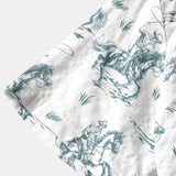 Short-Sleeve Horse Print, Cowboy, Button-Up, Vacation Shirt