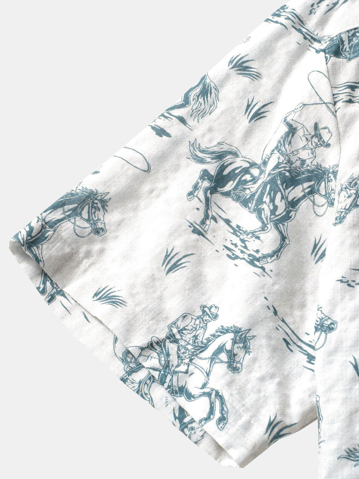 Short-Sleeve Horse Print, Cowboy, Button-Up, Vacation Shirt