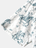 Short-Sleeve Horse Print, Cowboy, Button-Up, Vacation Shirt
