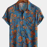 Bohemian Blue Floral Print Short Sleeve Shirt