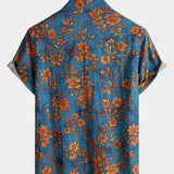 Bohemian Blue Floral Print Short Sleeve Shirt