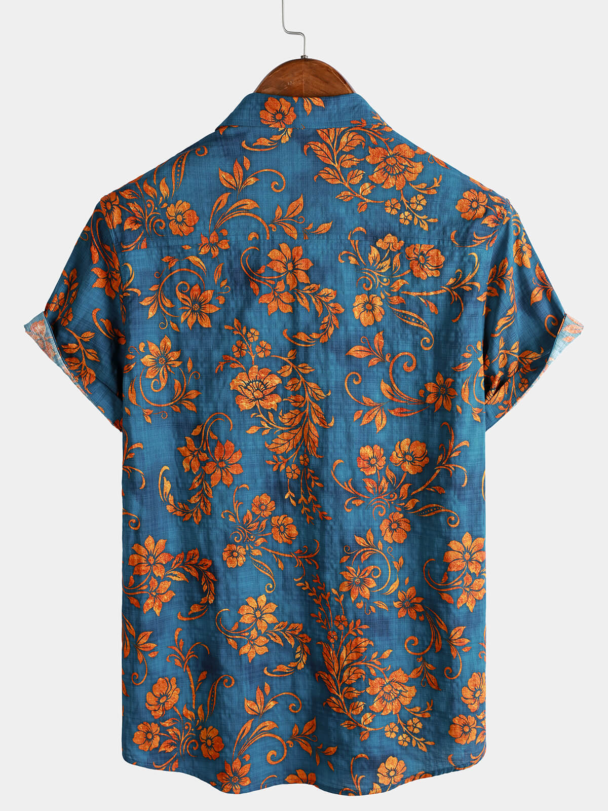 Bohemian Blue Floral Print Short Sleeve Shirt
