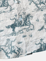 Short-Sleeve Horse Print, Cowboy, Button-Up, Vacation Shirt