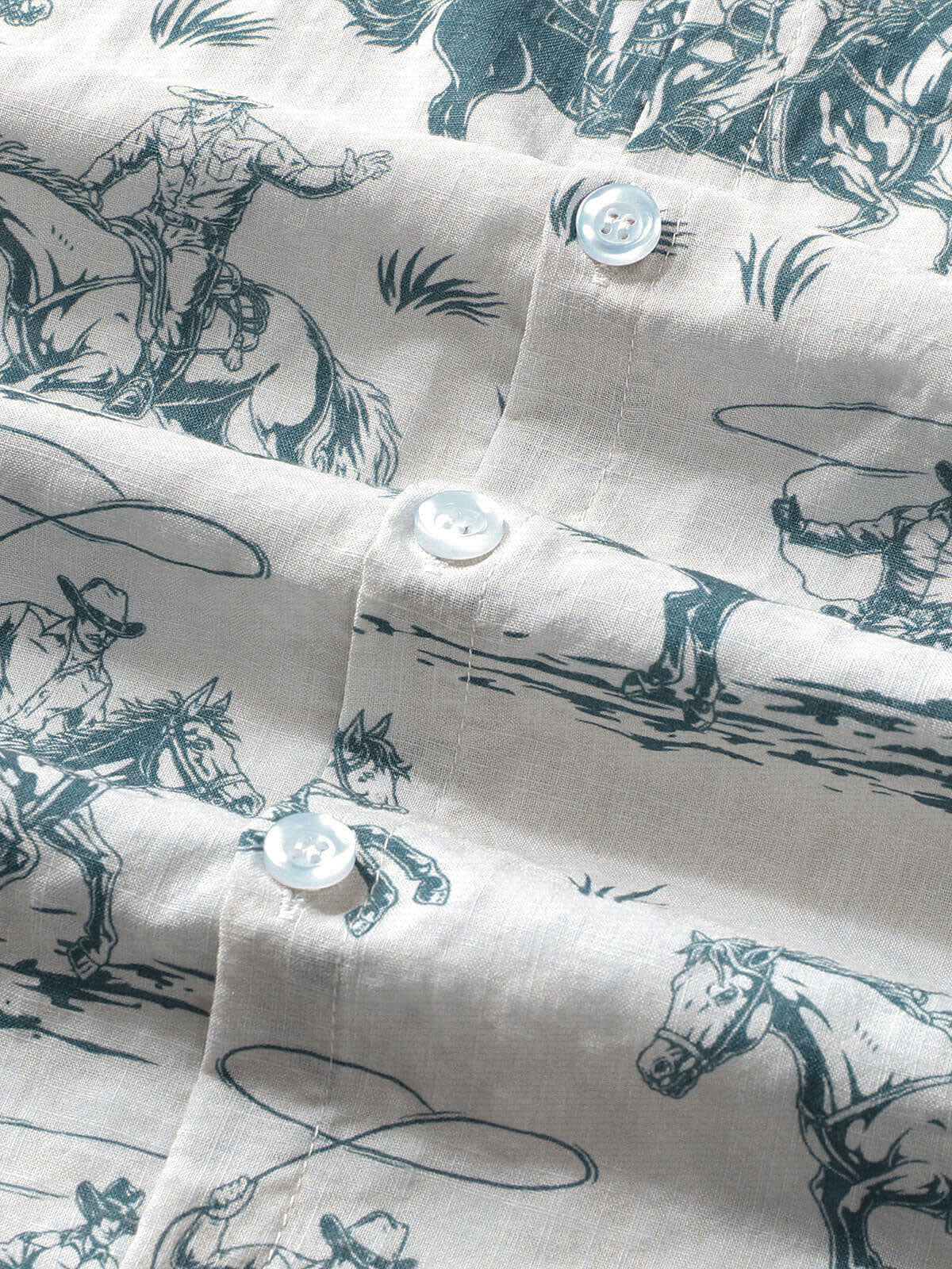 Short-Sleeve Horse Print, Cowboy, Button-Up, Vacation Shirt