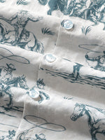 Short-Sleeve Horse Print, Cowboy, Button-Up, Vacation Shirt