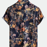 Short-Sleeve Vintage Floral Motif Summer Vacation Shirt